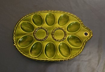 Vintage Green Ceramic Deviled Egg Plate Serving Tray - Chipped