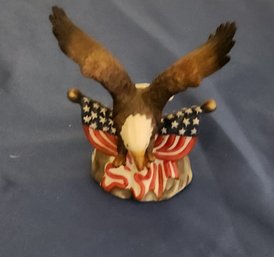 Vintage Small Porcelain Eagle With American Flag Figurine