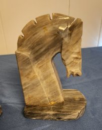Set Of Two Marble Horse Book Ends