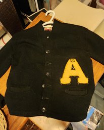 Athens High School, Vintage Wool Letter Sweater With 'A' And Musician Logo - Small