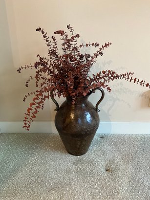 Decorative Red Faux Plant In Bronze-tone Urn