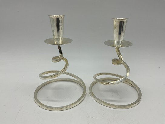 Mid Century Fisher Silver Plated Spiral Candlestick Holders