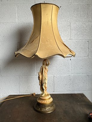 Antique Porcelain Figural Table Lamp Incl. Original Shade