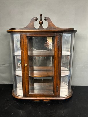Vintage Butler Curved Glass Curio Display Case Mirror Wall Shelf