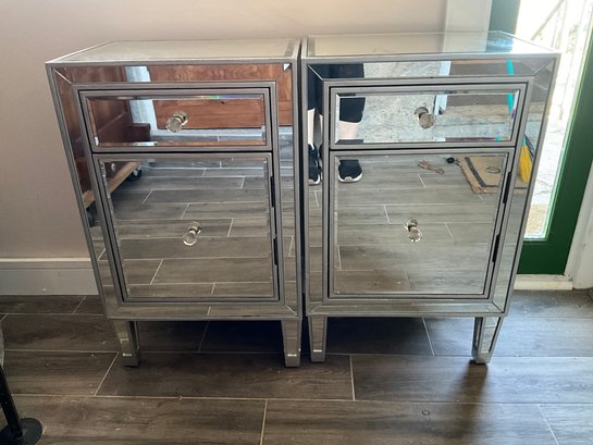 Pair Of Silver Mirrored Nightstands