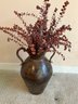 Decorative Red Faux Plant In Bronze-tone Urn