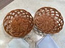 Pair Of Round Wicker Bread Baskets Incl. Linen