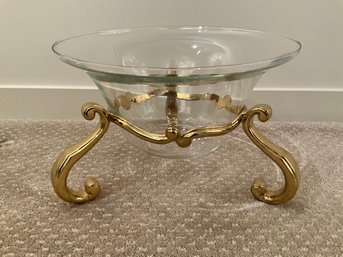 Hand Blown Glass Bowl On Gold-tone Stand