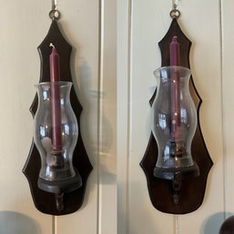 Pair Of Wood And Glass Primitive Candle Sconces