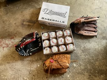 Grouping Of Baseball Glove And Baseballs
