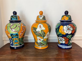 Grouping Of Mexican Pottery Lidded Vases