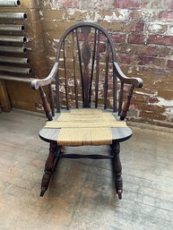 Antique Children's Windsor Back Rush Seat Rocking Chair