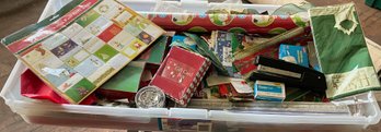 Grouping Of Holiday Themed Wrapping Supplies