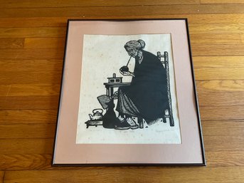 Mid Century 'El Pobre Mate' Woodblock Print - Chile 1940