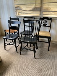 Grouping Of Black Painted Primitive Side Chairs Incl. Hitchcock