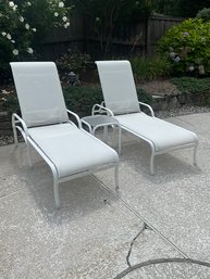 Pair Of Aluminum Chaise Lounges Incl. Side Table