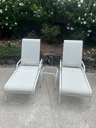 Pair Of Aluminum Chaise Lounges Incl. Side Table