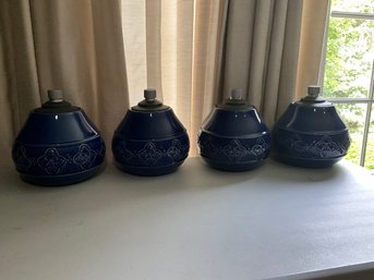 Grouping Of Blue Glaze Table Top Torches