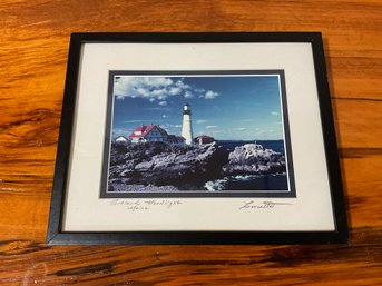 Portland Headlight Maine Framed Photograph, Signed.