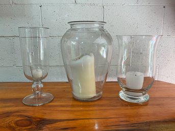 (3) Clear Glass Candle Holders