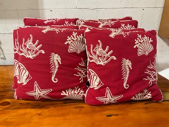 Grouping Of Red And White Nautical Themed Throw Pillows