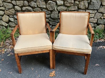Pair Of Vintage Upholstered Wood Arm Chair