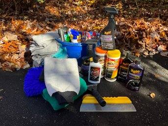 Grouping Of Car Detailing Items And Microfiber Towels