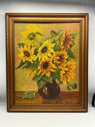 Vintage Sunflower Still Life Painting On Board