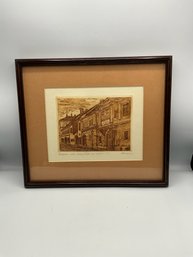 Vintage Street Scene Etching, Signed Herman