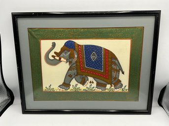 Vintage Indian Elephant Painting On Fabric