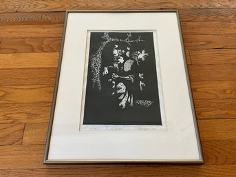 Vintage Framed Woodcut '70