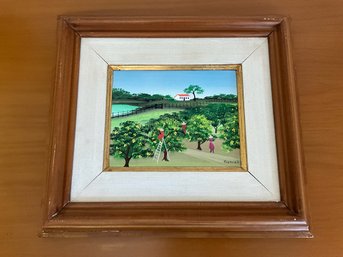 Folk Art Orchard Farmers Painting On Canvas