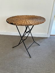 Vintage Wicker And Metal Side Table