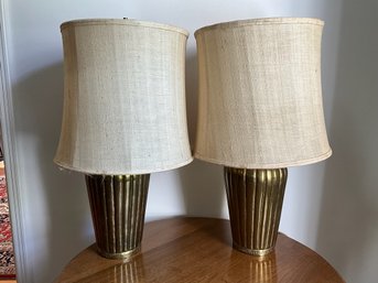 Mid-Century Brass Ribbed Lamps