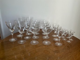 Grouping Of Vintage Crystal Etched Stemware