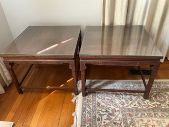 Pair Of Vintage Wood Inlaid End Tables, Chile