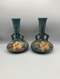 Mid-Century Roseville Magnolia Blue Vases