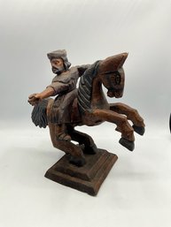 Primitive Carved Wooden Horseman Figure