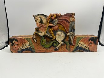 Sicilian Polychrome-decorated Carved Wood Donkey Cart Panel