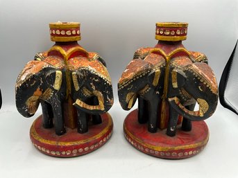 Indian Elephant Folk Art Candle Holders