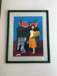 Trinidad Osorio Girl With Watermelons And Cat Screen Printing