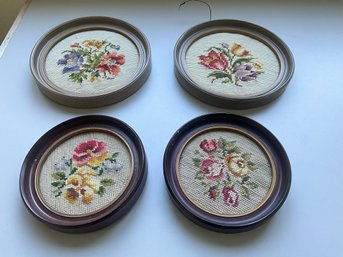 Grouping Of Round Framed Needlepoint