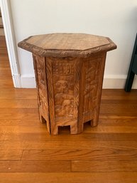 Mayan Aztec Style Wood Carved Octagon Side Table