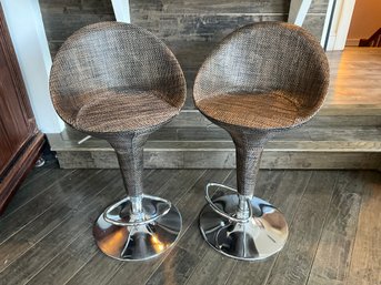 Pair Of Modern Rattan Wicker Counter Stools