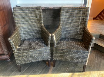 Woven Wicker High Back Arm Chairs