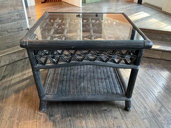 Black Wicker And Glass Table