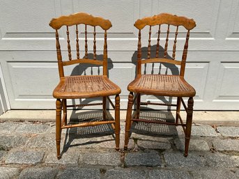 Pair Of Antique Maple Cane Side Chairs