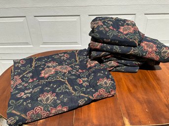 Grouping Of Navy Blue And Floral Curtain Panels