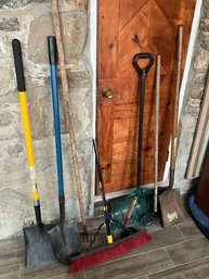 Grouping Of Hand Tools - Shovels, Rakes, Brooms