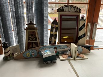 Grouping Of Lighthouse Themed Home Decor